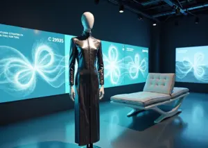Современный дизайн одежды и уникальная мебель, созданные с помощью генеративного искусственного интеллекта в высокотехнологичной студии дизайна