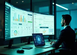 Обложка: мониторы с графиками ценообразования и интерфейсом AI‑платформы, ноутбук с витриной интернет‑магазина, деловой специалист, визуальные элементы нейросети